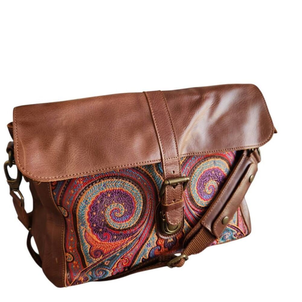 Londo Leather Messenger Bag‎ Laptop Unisex Travel Paisley Preppy